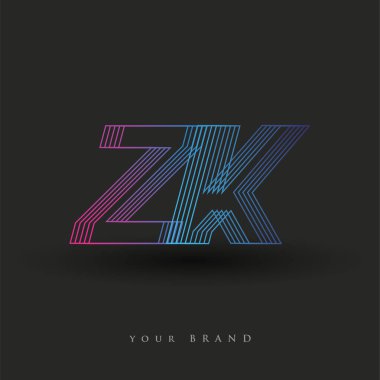 İlk harf logosu ZK renkli mavi ve morumsu çizgili kompozisyon, şirket veya şirket kimliğiniz için vektör logosu şablon unsurları.