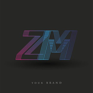 İlk harf logosu ZM çizgili kompozisyon ile mavi ve morumsu renklendirilmiş, şirketiniz veya şirket kimliğiniz için vektör logo şablonu unsurları.