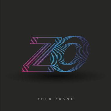 İlk harf ZO logosu çizgili kompozisyonu olan mavi ve morumsu mavi renkli, şirket veya şirket kimliğiniz için vektör logosu şablon elemanları.