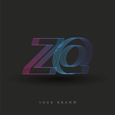 İlk harf logosu ZQ çizgili kompozisyonu olan mavi ve morumsu mavi renkli, şirket veya şirket kimliğiniz için vektör logo şablonu unsurları.