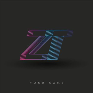 İlk harf logosu ZT renkli mavi ve morumsu çizgili kompozisyon, şirket veya şirket kimliğiniz için vektör logosu şablonu unsurları.
