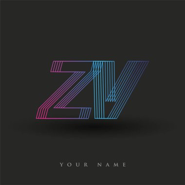 İlk harf logosu ZV çizgili kompozisyona sahip mavi ve mor renkli, şirket kimliğiniz için vektör logosu şablon elemanları.