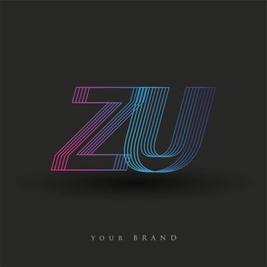 İlk harf logosu ZU çizgili kompozisyona sahip mavi ve morumsu renkte mavi logo, şirketiniz veya şirket kimliğiniz için vektör logo şablonu unsurları.