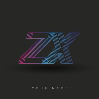İlk harf logosu ZX çizgili kompozisyona sahip mavi ve morumsu mavi renkli, şirket veya şirket kimliğiniz için vektör logo şablonu unsurları.