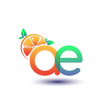 İlk harf AE logotype turuncu ve yeşil renk, taze meyve dükkanı için ilk logo veya taze meyve veya doğa ile ilgili herhangi bir şirket, vektör çizimi.