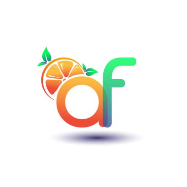 İlk harf AF logotype turuncu ve yeşil renk, taze meyve dükkanı için ilk logo veya taze meyve veya doğa ile ilgili herhangi bir şirket, vektör çizimi.