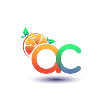İlk harf AC logotype turuncu ve yeşil renk, taze meyve dükkanı için ilk logo veya taze meyve veya doğa ile ilgili herhangi bir şirket, vektör çizimi.