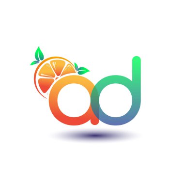 İlk harf AD logotype turuncu ve yeşil renk, taze meyve dükkanı için ilk logo veya taze meyve veya doğa ile ilgili herhangi bir şirket, vektör illüstrasyonu.