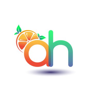 İlk harf AH logotype turuncu ve yeşil renk, taze meyve dükkanı için ilk logo veya taze meyve veya doğa ile ilgili herhangi bir şirket, vektör illüstrasyonu.