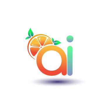 İlk harf AI logotype turuncu ve yeşil renk, taze meyve dükkanı için ilk logo veya taze meyve veya doğa ile ilgili herhangi bir şirket, vektör çizimi.