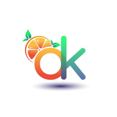 İlk harf AK logotype turuncu ve yeşil renk, taze meyve dükkanı için ilk logo veya taze meyve veya doğa ile ilgili herhangi bir şirket, vektör illüstrasyonu.