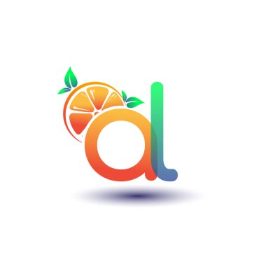 İlk harf AL logotype turuncu ve yeşil renk, taze meyve dükkanı için ilk logo veya taze meyve veya doğa ile ilgili herhangi bir şirket, vektör illüstrasyonu.