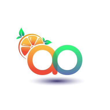 İlk harf AO logotype turuncu ve yeşil renk, taze meyve dükkanı için ilk logo veya taze meyve veya doğa ile ilgili herhangi bir şirket, vektör çizimi.