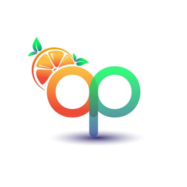 İlk harf AP logotype turuncu ve yeşil renk, taze meyve dükkanı için ilk logo veya taze meyve veya doğa ile ilgili herhangi bir şirket, vektör illüstrasyonu.