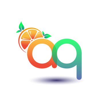 İlk harf AQ logotype turuncu ve yeşil renk, taze meyve dükkanı için ilk logo veya taze meyve veya doğa ile ilgili herhangi bir şirket, vektör çizimi.