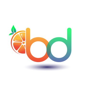 İlk harf BD logotype turuncu ve yeşil renk, taze meyve dükkanı için ilk logo veya taze meyve veya doğa ile ilgili herhangi bir şirket, vektör çizimi.
