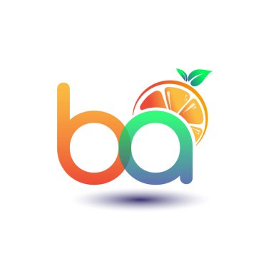 İlk harf BA logotype turuncu ve yeşil renk, taze meyve dükkanı için ilk logo veya taze meyve veya doğa ile ilgili herhangi bir şirket, vektör illüstrasyonu.