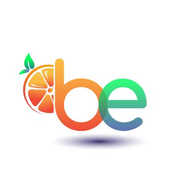 İlk harf BE logotip turuncu ve yeşil renk, taze meyve dükkanı için ilk logo veya taze meyve veya doğa ile ilgili herhangi bir şirket, vektör illüstrasyon.