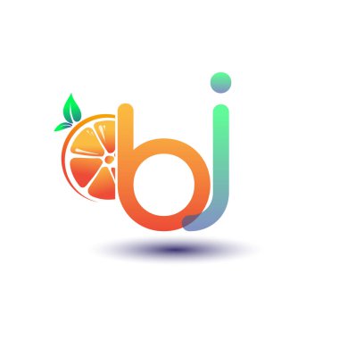 İlk harf BJ logotype turuncu ve yeşil renk, taze meyve dükkanı için ilk logo veya taze meyve veya doğa ile ilgili herhangi bir şirket, vektör çizimi.