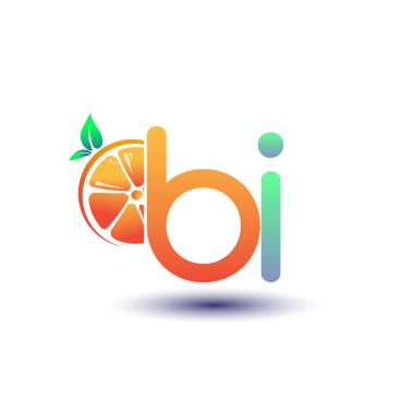 İlk harf BI logotype turuncu ve yeşil renk, taze meyve dükkanı için ilk logo veya taze meyve veya doğa ile ilgili herhangi bir şirket, vektör illüstrasyonu.