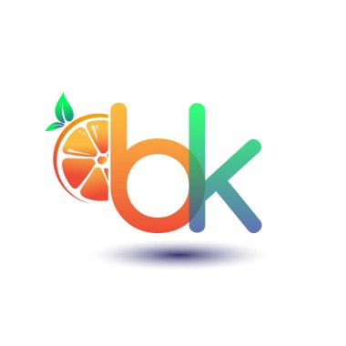 İlk harf BK logotype turuncu ve yeşil renk, taze meyve dükkanı için ilk logo veya taze meyve veya doğa ile ilgili herhangi bir şirket, vektör çizimi.