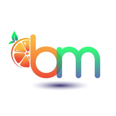İlk harf BM logotype turuncu ve yeşil renk, taze meyve dükkanı veya taze meyve veya doğa ile ilgili herhangi bir şirket için ilk logo, vektör illüstrasyonu.