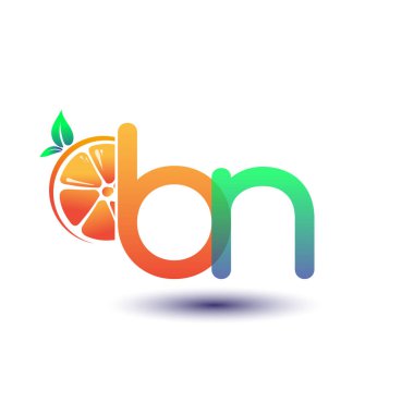 İlk harf BN logotype turuncu ve yeşil renk, taze meyve dükkanı için ilk logo veya taze meyve veya doğa ile ilgili herhangi bir şirket, vektör çizimi.