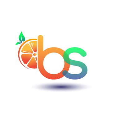 İlk harf BS logotype turuncu ve yeşil renk, taze meyve dükkanı için ilk logo veya taze meyve veya doğa ile ilgili herhangi bir şirket, vektör illüstrasyonu.