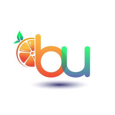 İlk harf BU logotype turuncu ve yeşil renk, taze meyve dükkanı için ilk logo veya taze meyve veya doğa ile ilgili herhangi bir şirket, vektör çizimi.