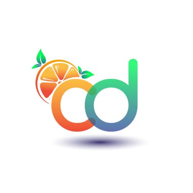 İlk harf CD logoti turuncu ve yeşil renk, taze meyve dükkanı için ilk logo veya taze meyve veya doğa ile ilişkili herhangi bir şirket, vektör illüstrasyonu.
