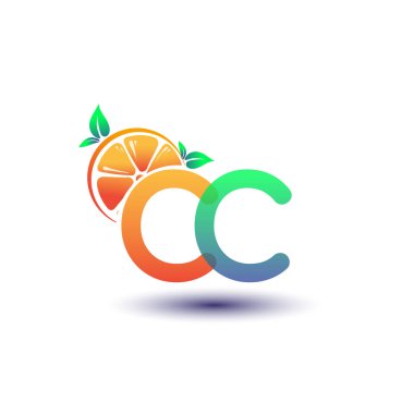 İlk harf CC logotype turuncu ve yeşil renk, taze meyve dükkanı için ilk logo veya taze meyve veya doğa ile ilgili herhangi bir şirket, vektör çizimi.