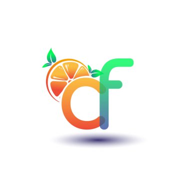 İlk harf CF logotype turuncu ve yeşil renk, taze meyve dükkanı için ilk logo veya taze meyve veya doğa ile ilgili herhangi bir şirket, vektör çizimi.