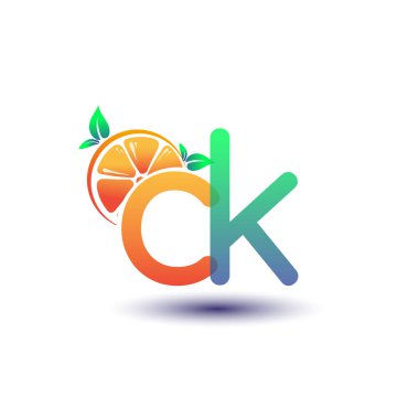 CK başlangıç harfi turuncu ve yeşil logoti, taze meyve dükkanı için ilk logo veya taze meyve veya doğa ile ilgili herhangi bir şirket, vektör illüstrasyonu.