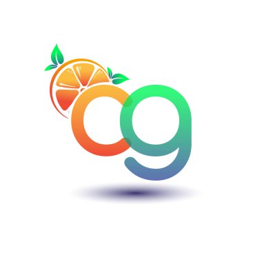 İlk harf CG logotype turuncu ve yeşil renk, taze meyve dükkanı için ilk logo veya taze meyve veya doğa ile ilgili herhangi bir şirket, vektör çizimi.