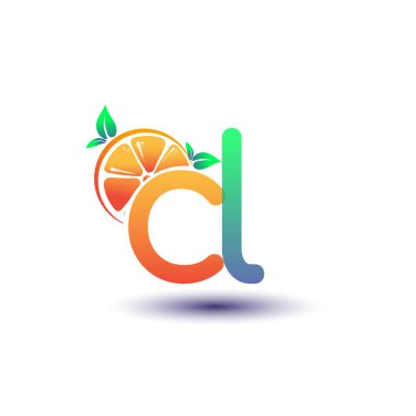 İlk harf CL logotype turuncu ve yeşil renk, taze meyve dükkanı için ilk logo veya taze meyve veya doğa ile ilgili herhangi bir şirket, vektör çizimi.