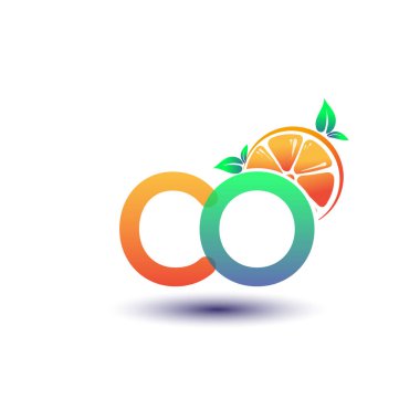 İlk harf CO logotype turuncu ve yeşil renk, taze meyve dükkanı için ilk logo veya taze meyve veya doğa ile ilgili herhangi bir şirket, vektör çizimi.