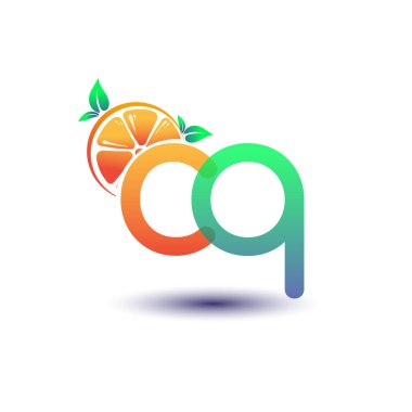 İlk harf CQ logotype turuncu ve yeşil renk, taze meyve dükkanı için ilk logo veya taze meyve veya doğa ile ilgili herhangi bir şirket, vektör çizimi.