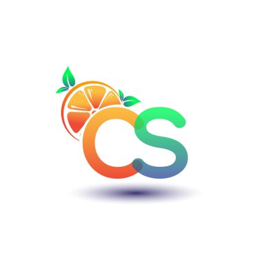 İlk harf CS logotype turuncu ve yeşil renk, taze meyve dükkanı için ilk logo veya taze meyve veya doğa ile ilgili herhangi bir şirket, vektör çizimi.