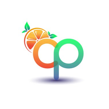 İlk harf CP logotype turuncu ve yeşil renk, taze meyve dükkanı için ilk logo veya taze meyve veya doğa ile ilgili herhangi bir şirket, vektör çizimi.