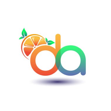 İlk harf DA logotype turuncu ve yeşil renk, taze meyve dükkanı için ilk logo veya taze meyve veya doğa ile ilgili herhangi bir şirket, vektör illüstrasyonu.