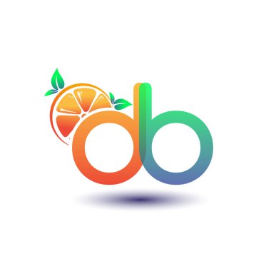 İlk harf DB logotype turuncu ve yeşil renk, taze meyve dükkanı için ilk logo veya taze meyve veya doğa ile ilgili herhangi bir şirket, vektör çizimi.