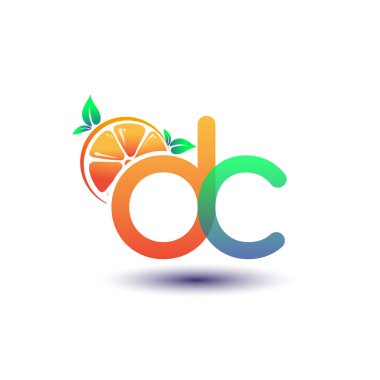 İlk harf DC logotype turuncu ve yeşil renk, taze meyve dükkanı için ilk logo veya taze meyve veya doğa ile ilgili herhangi bir şirket, vektör illüstrasyonu.