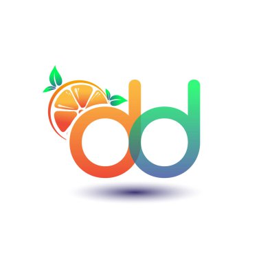 İlk harf DD logotip turuncu ve yeşil renk, taze meyve dükkanı için ilk logo veya taze meyve veya doğa ile ilgili herhangi bir şirket, vektör illüstrasyon.