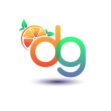 İlk harf DG logotype turuncu ve yeşil renk, taze meyve dükkanı için ilk logo veya taze meyve veya doğa ile ilgili herhangi bir şirket, vektör çizimi.