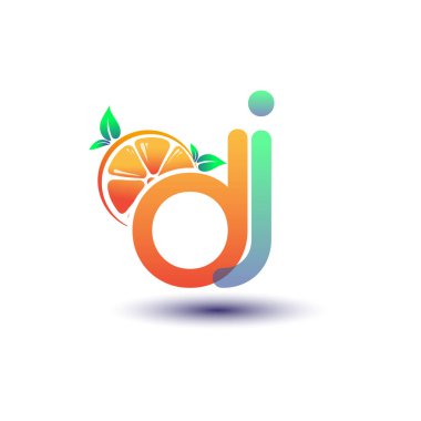 İlk harf DJ logotype turuncu ve yeşil renk, taze meyve dükkanı için ilk logo veya taze meyve veya doğa ile ilgili herhangi bir şirket, vektör illüstrasyonu.