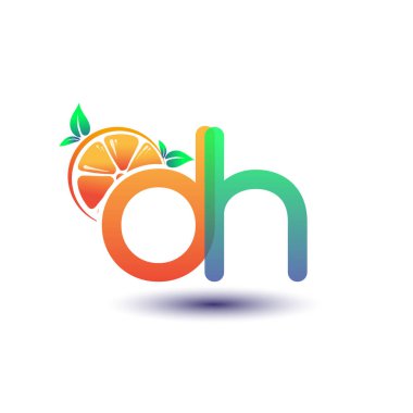 İlk harf DH logotype turuncu ve yeşil renk, taze meyve dükkanı için ilk logo veya taze meyve veya doğa ile ilgili herhangi bir şirket, vektör çizimi.