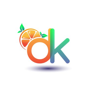 İlk harf DK logotype turuncu ve yeşil renk, taze meyve dükkanı için ilk logo veya taze meyve veya doğa ile ilgili herhangi bir şirket, vektör çizimi.