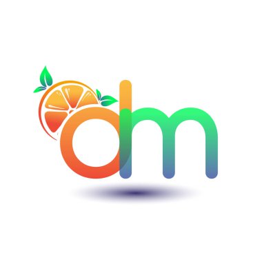 İlk harf DM logotype turuncu ve yeşil renk, taze meyve dükkanı için ilk logo veya taze meyve veya doğa ile ilgili herhangi bir şirket, vektör çizimi.