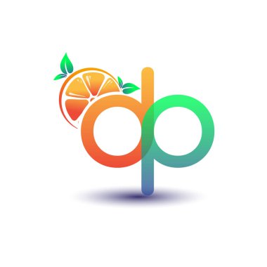 İlk harf DP logotip turuncu ve yeşil renk, taze meyve dükkanı için ilk logo veya taze meyve veya doğa ile ilgili herhangi bir şirket, vektör illüstrasyon.
