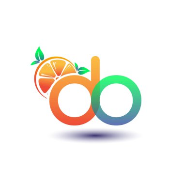 İlk harf DO logoti turuncu ve yeşil renk, taze meyve dükkanı için ilk logo veya taze meyve veya doğa ile ilgili herhangi bir şirket, vektör illüstrasyonu.